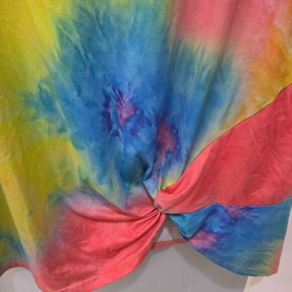 Tie-Dye T-Shirt Knit Top Rainbow Colorful Knot Front Plus Size 3X - Picture 3 of 10